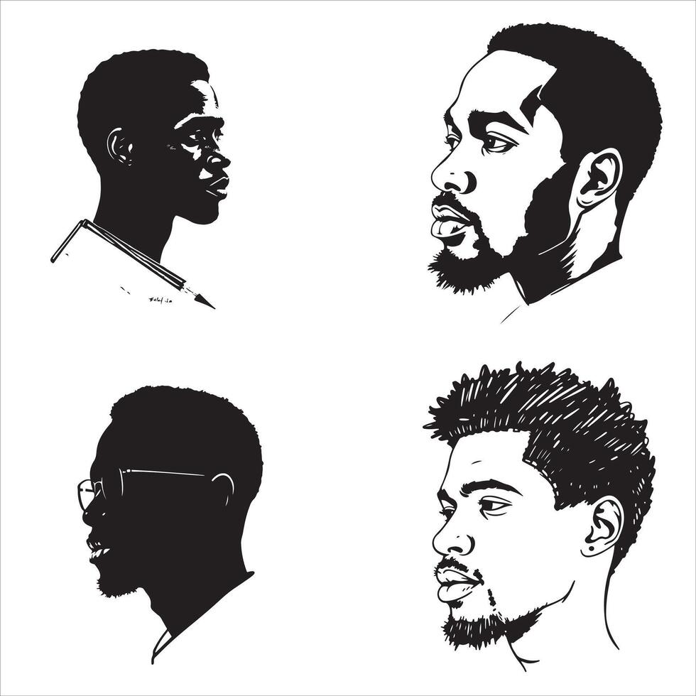 A set of four black men's faces vector