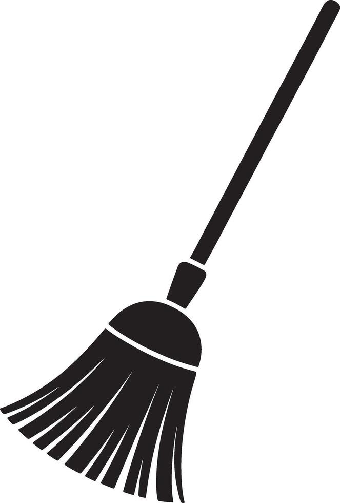 Simple black silhouette of a broom for cleaning icon vector