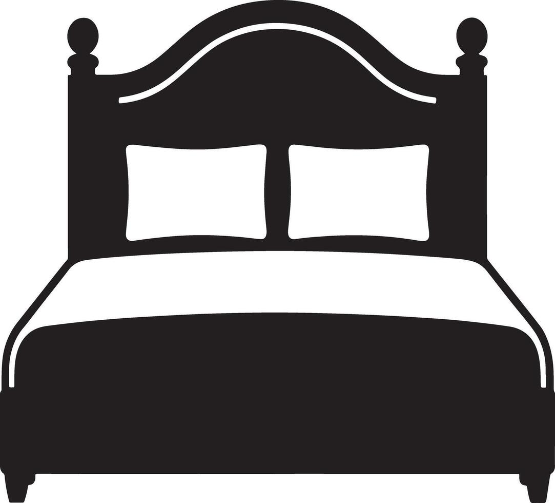 Black and white silhouette of a double bed with pillows vector