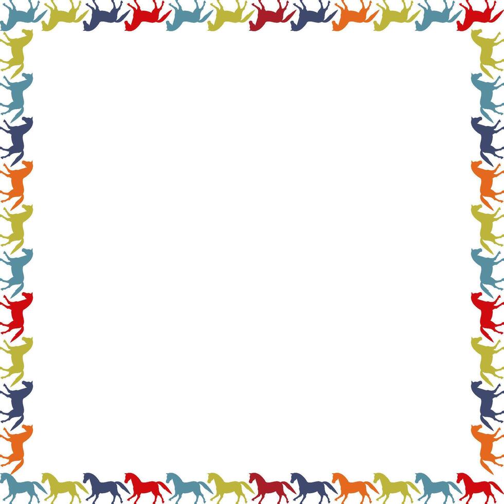 Colorful horses frame. Derby game template for your text. Hand drawn illustration vector