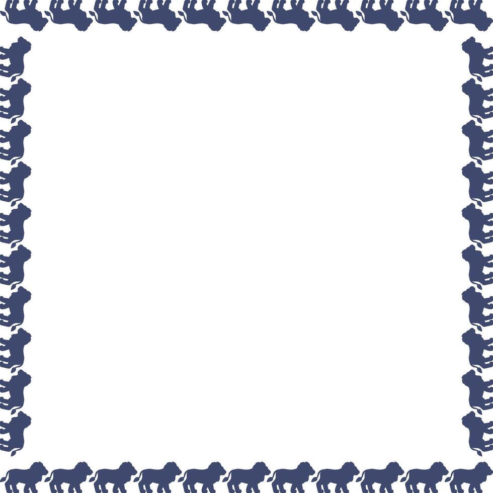 Lion frame. Savannah lion silhouette. Wildlife animal on white background border with empty space vector