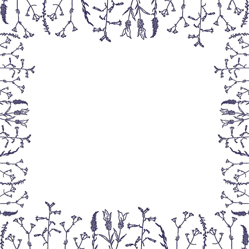 Flourish frame with monochrome elements. Trendy botany template vector