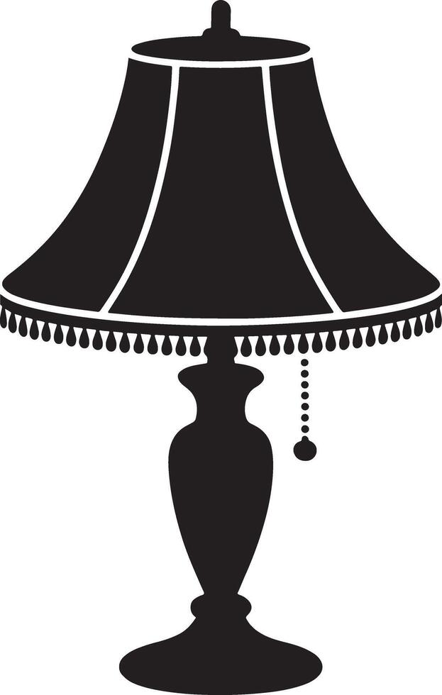 Elegant black table lamp silhouette with beaded trim and pull chain vector