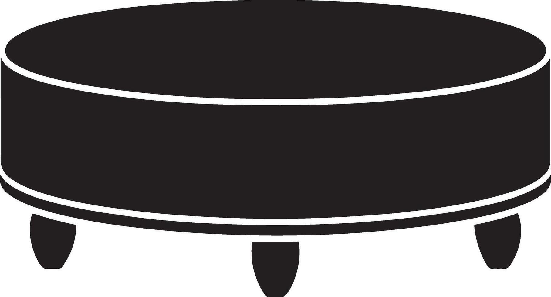 Simple black silhouette of a round ottoman coffee table with four legs vector