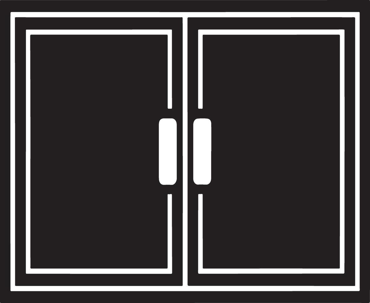 Simple black and white double door cabinet icon illustration vector