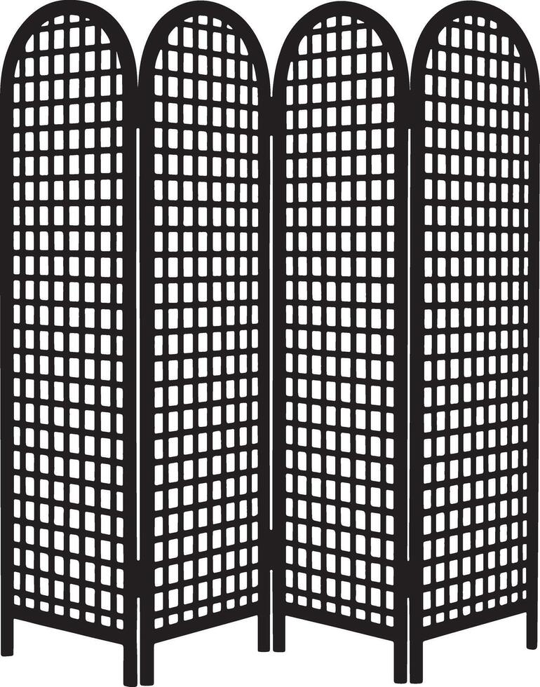 Black arched room divider with lattice pattern three panel screen vector