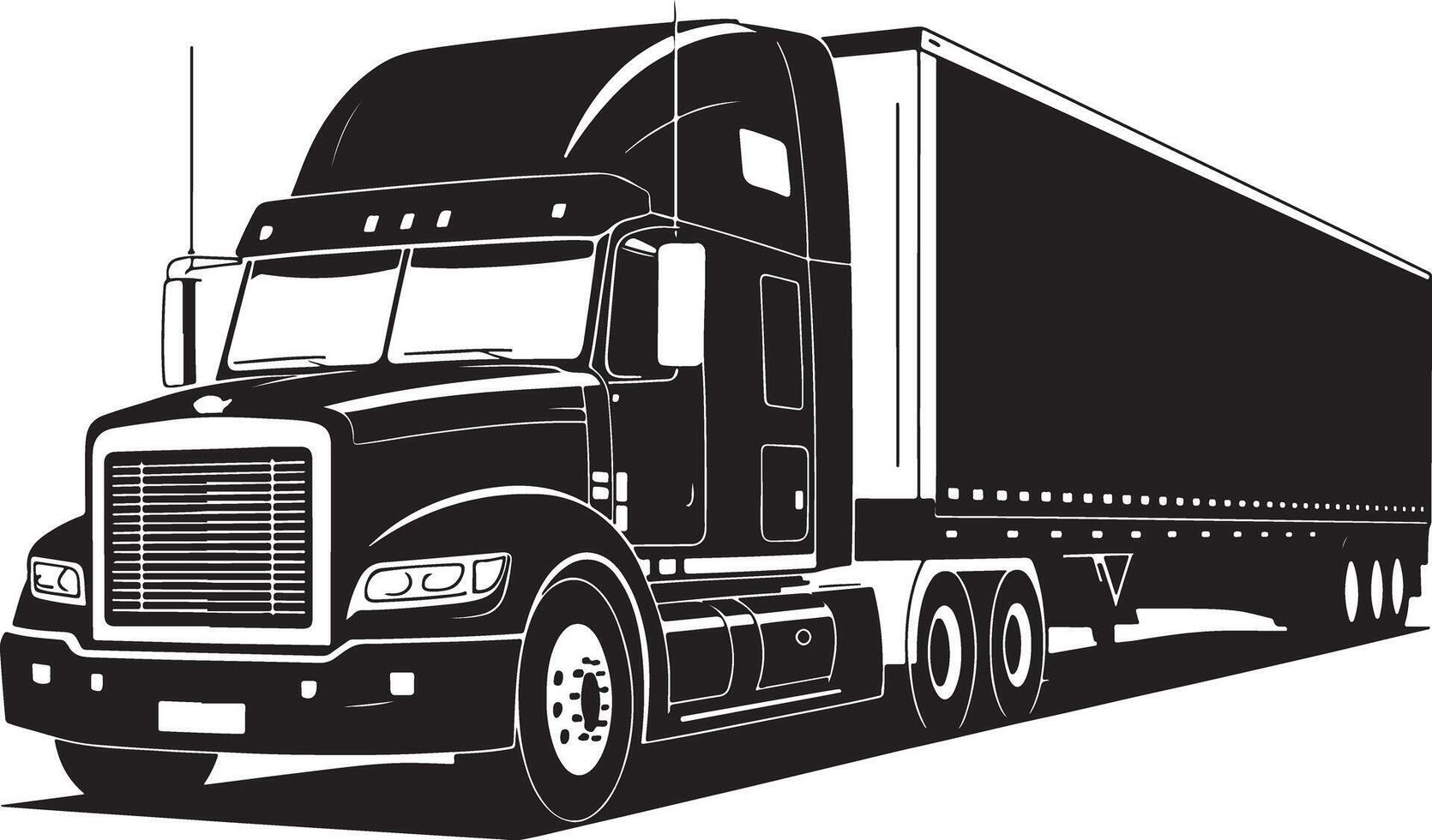 Black and white illustration of a semi truck vector
