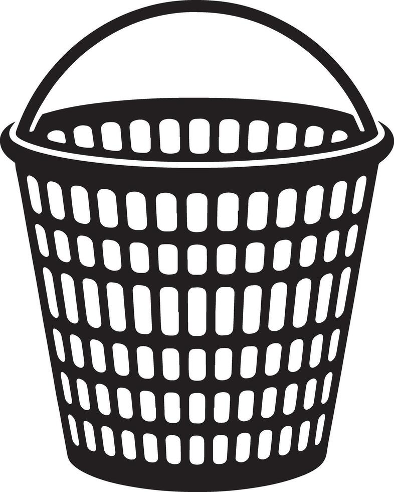 Black and white illustration of a plastic basket with a handle vector
