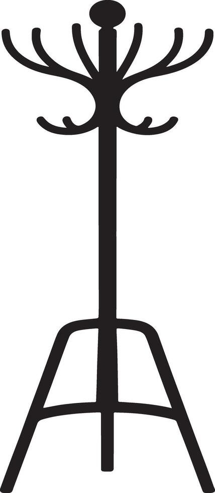 Black silhouette of a freestanding coat rack with multiple hooks vector