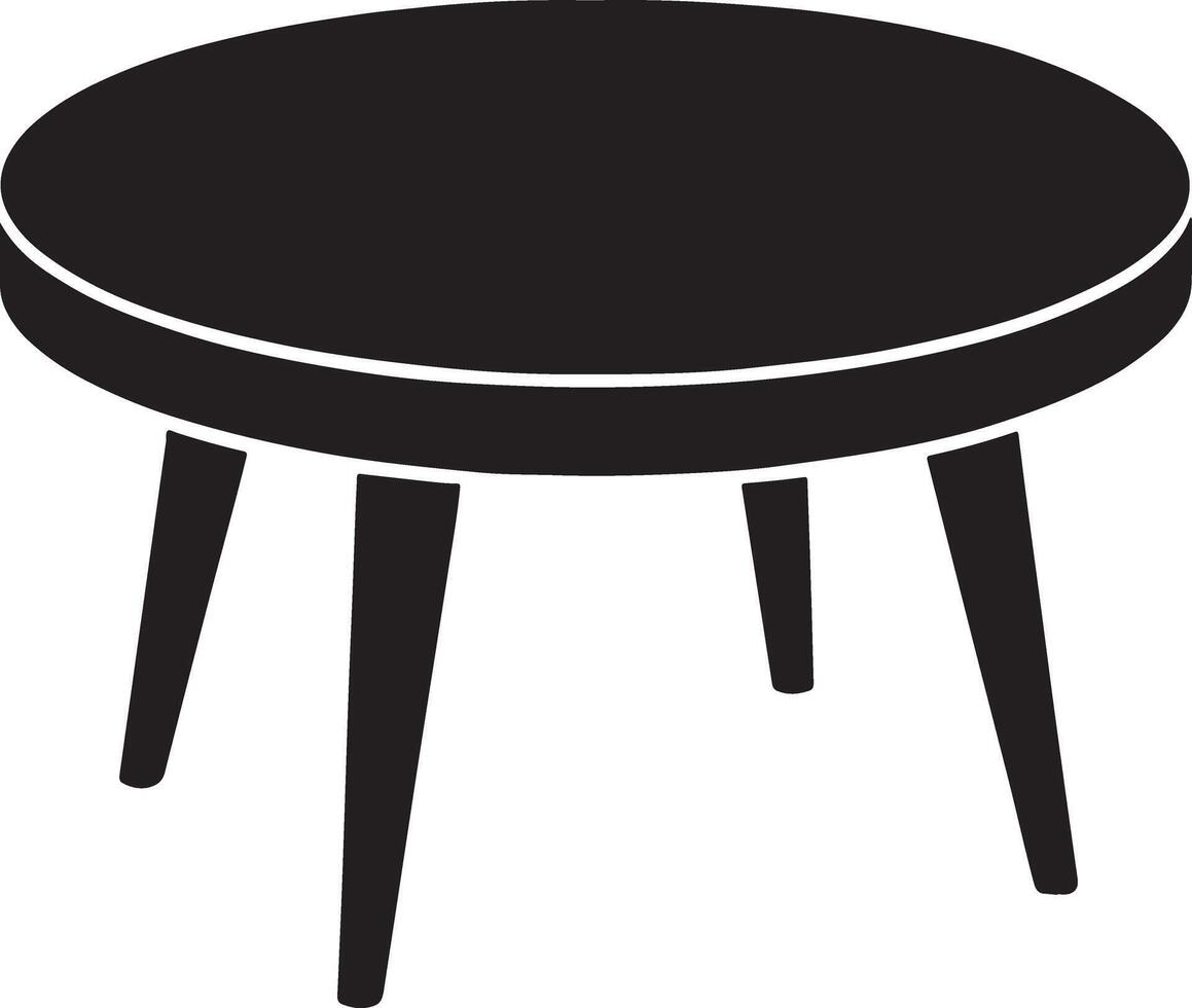 Simple black silhouette of a round coffee table with tapered legs vector