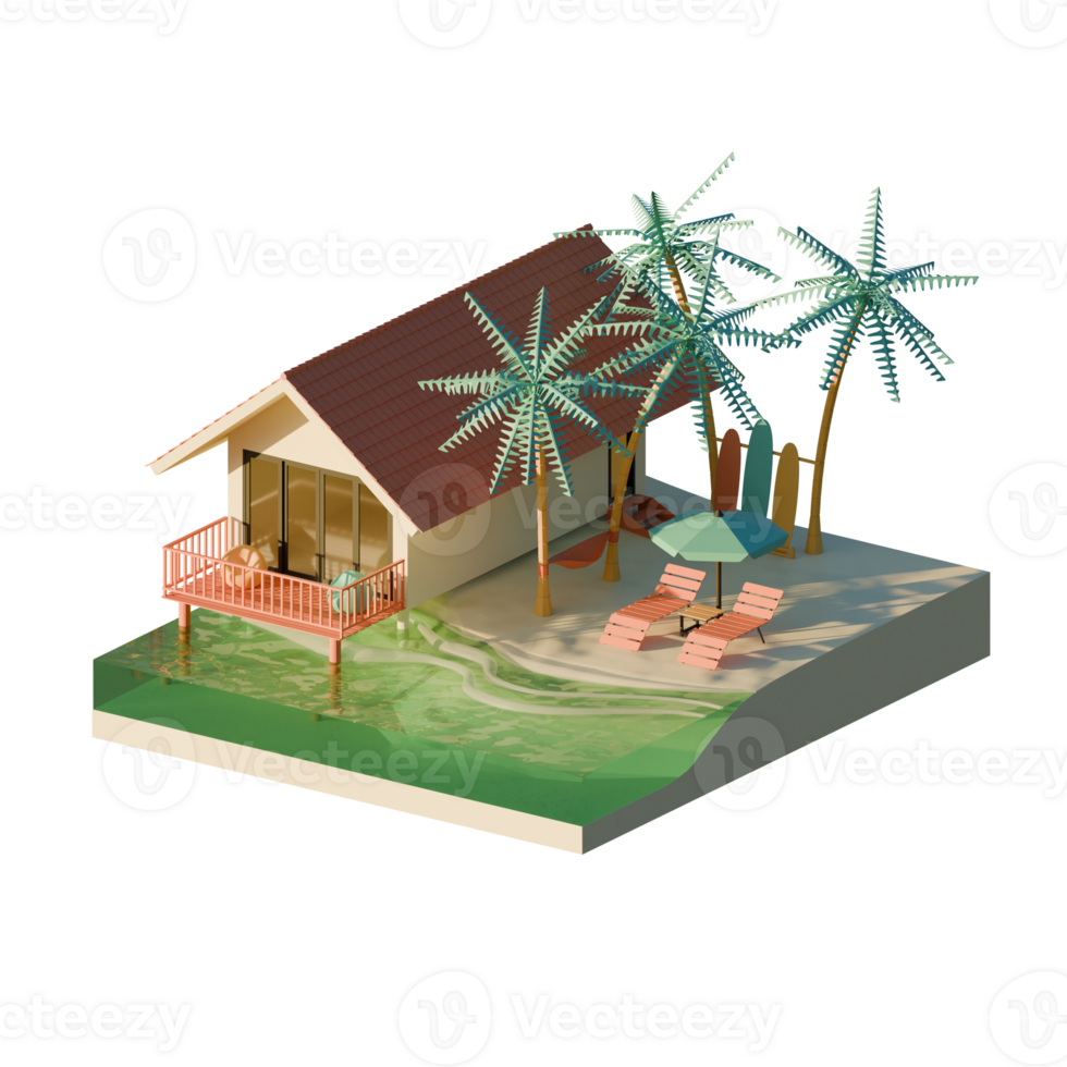 Isometric Summer Beach 3D Render Illustration Design Element png