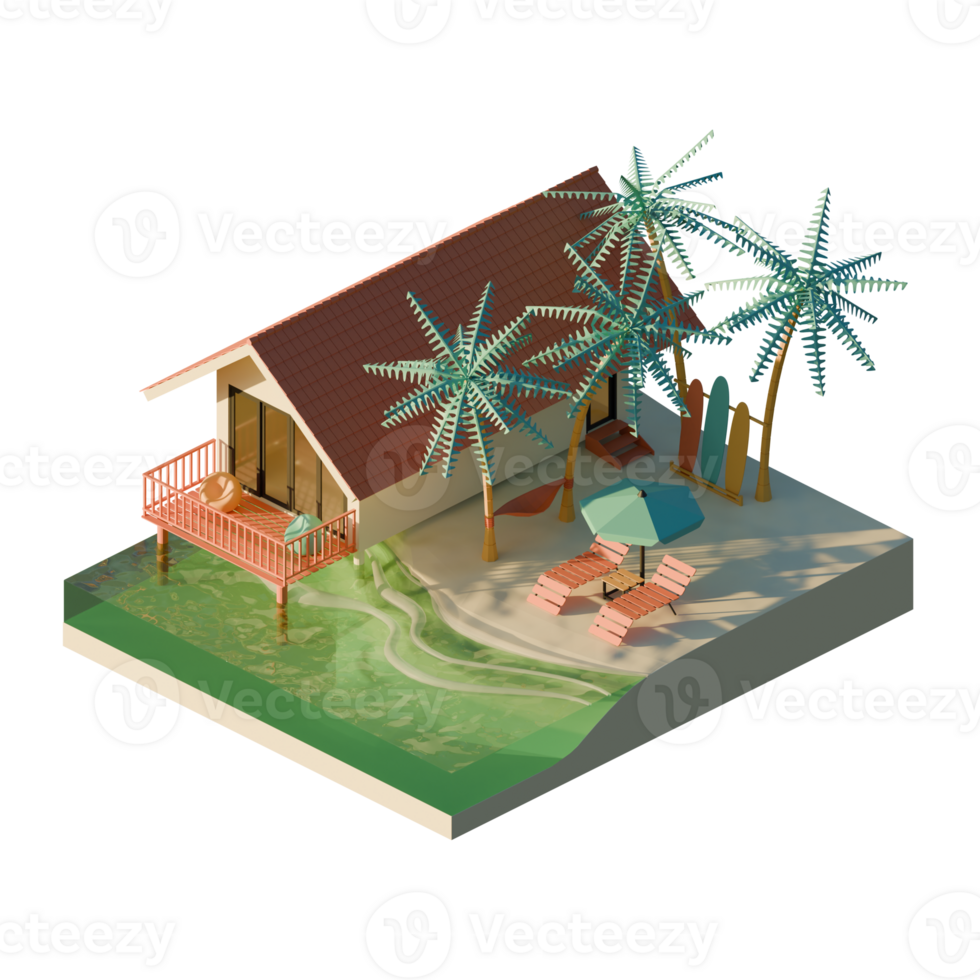 Isometric Summer Beach 3D Render Illustration png