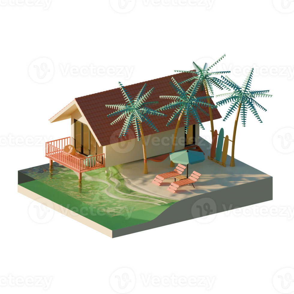 Isometric Summer Beach 3D Render Illustration Scene png