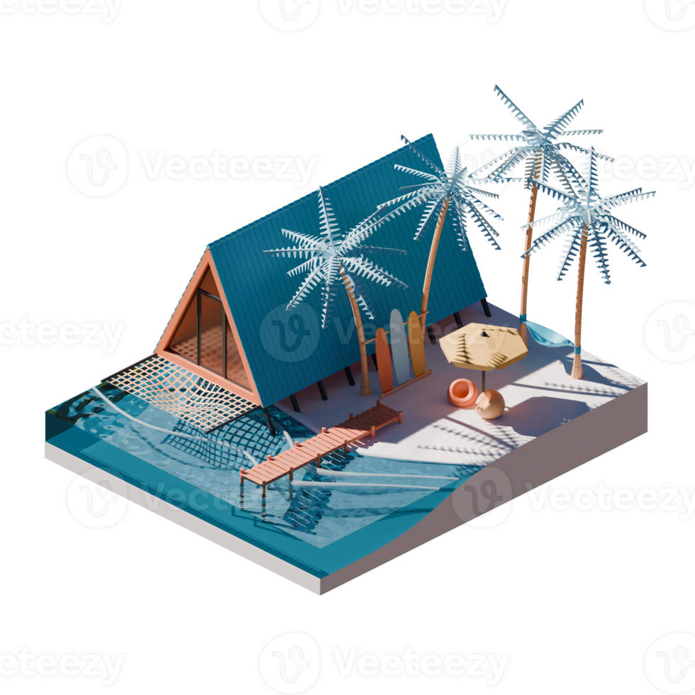 Summer Beach Isometric View 3D Render Illustration png