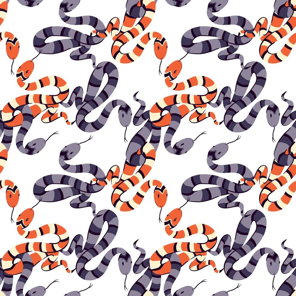 Seamless pattern of snakes with intertwined tails. background for Halloween. Sign of witch magic, symbol of wisdom and knowledge. Ancient symbol of occultism, magic, infinity, mysticism. vector