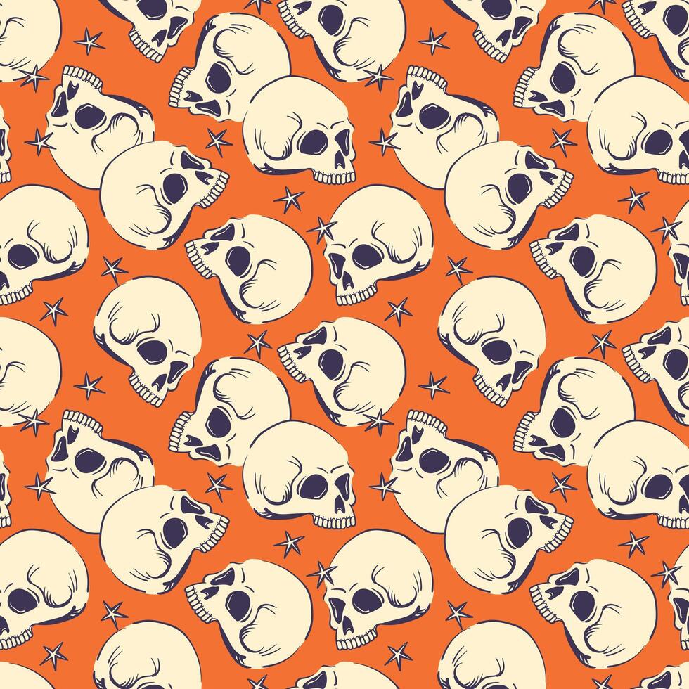 Seamless pattern with human skull for Halloween. stylized craniums . Background with human bone for product design in mystical style. vector