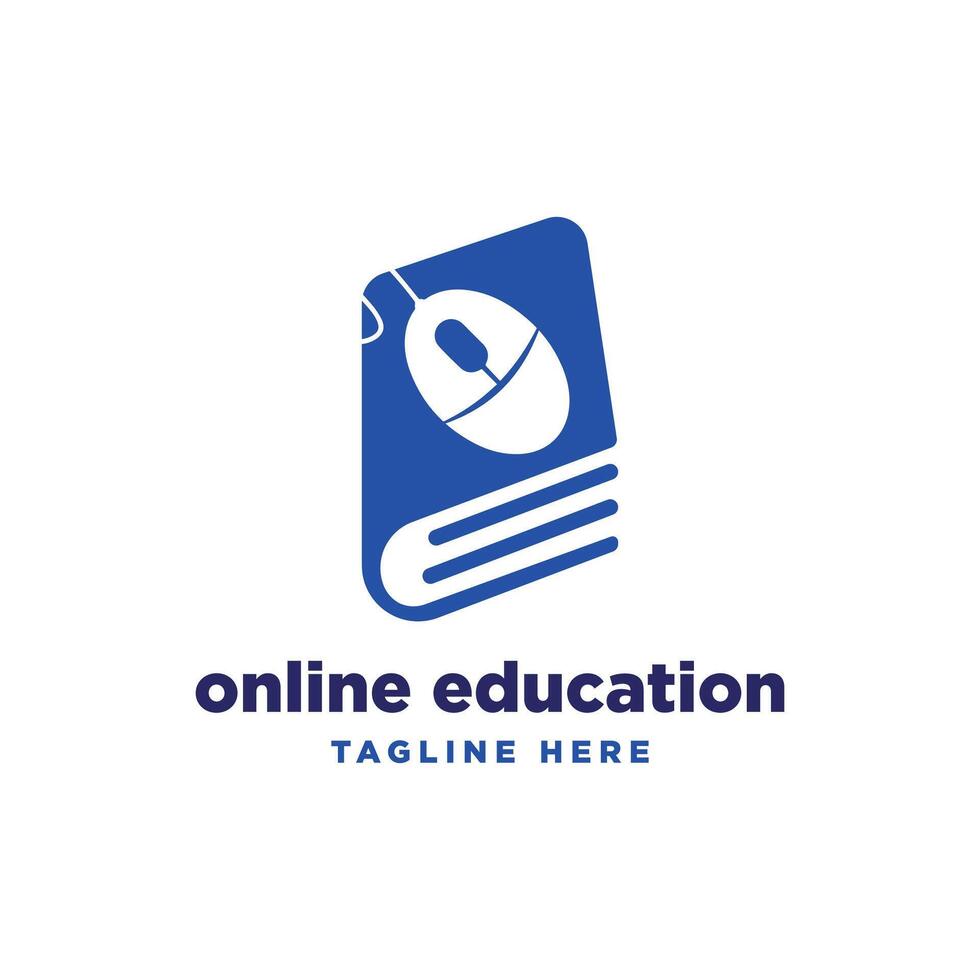 online education logo design concept mark book computer mouse sign for e-learning business vector
