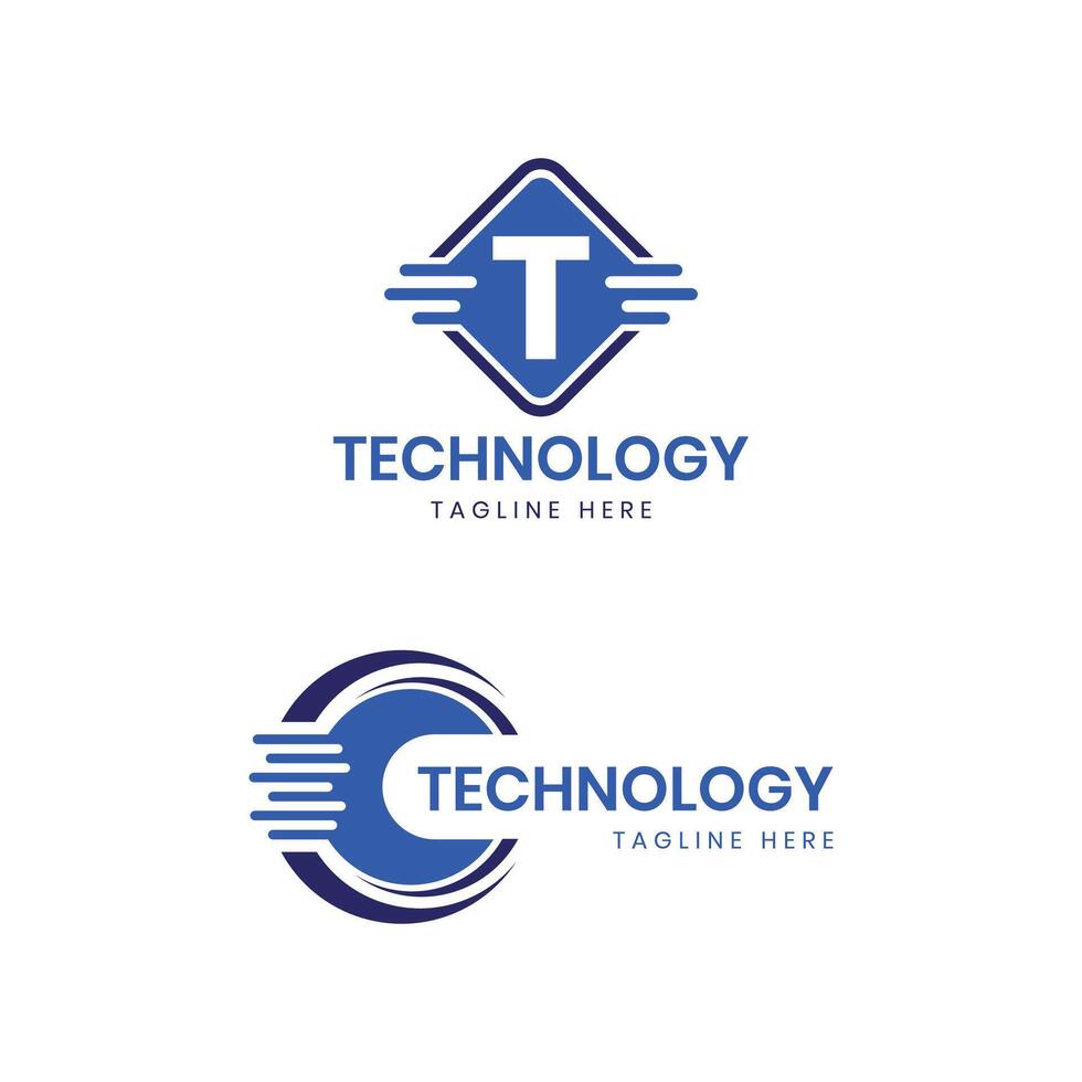 Technology logo design collection creative concept square circle startup it industry modern vector