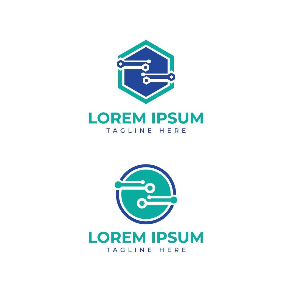 Technology logo design circle circuit hexagon circuit shape modern tech business startup vector