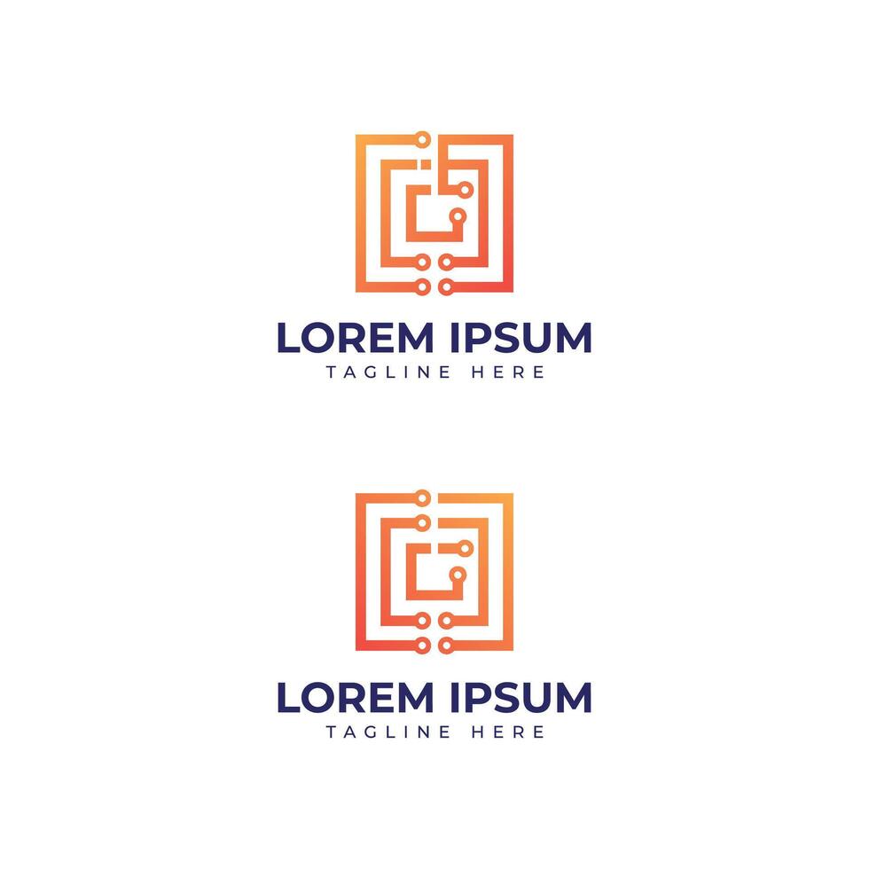 Technology logo design circuit square transistor modern minimal concept vector