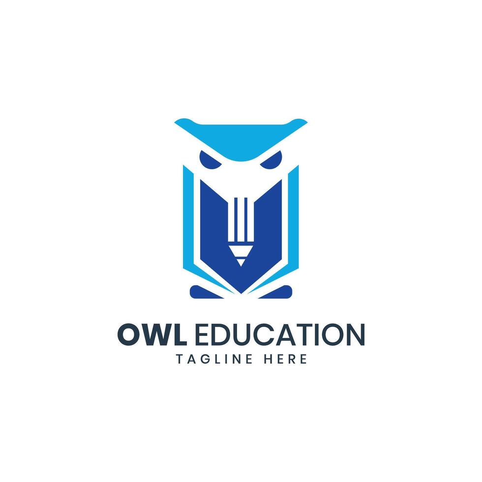 owl education logo design creative modern minimal concept owl pencil book knowledge learning vector
