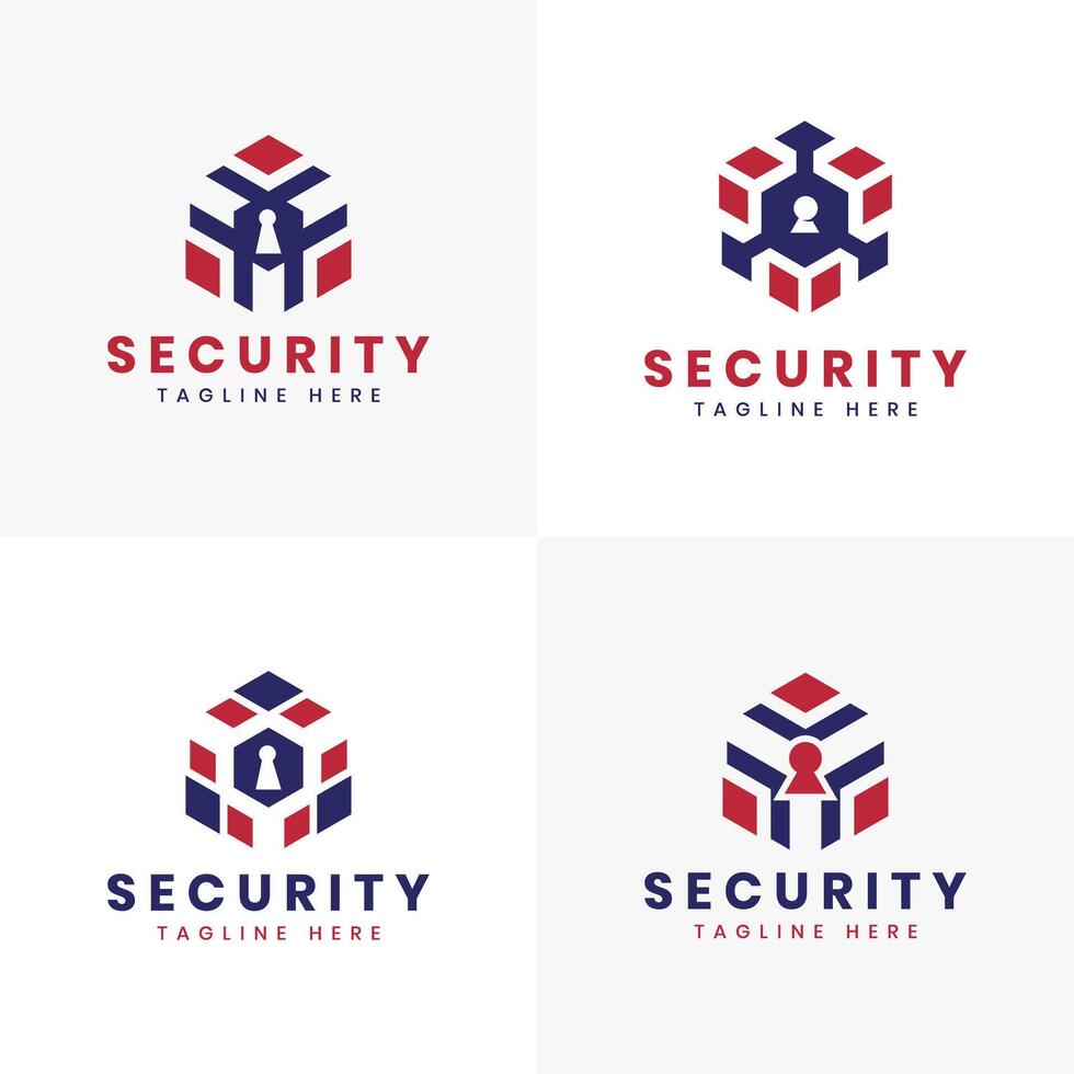 Security logo design creative hexagonal shape security technology cube lock pixel blocks vector
