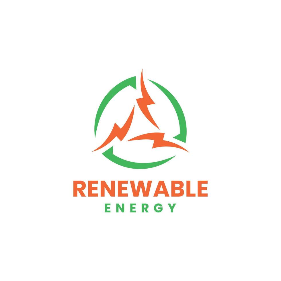 Renewable energy logo design modern minimal arrow circular lighting bolt green energy vector