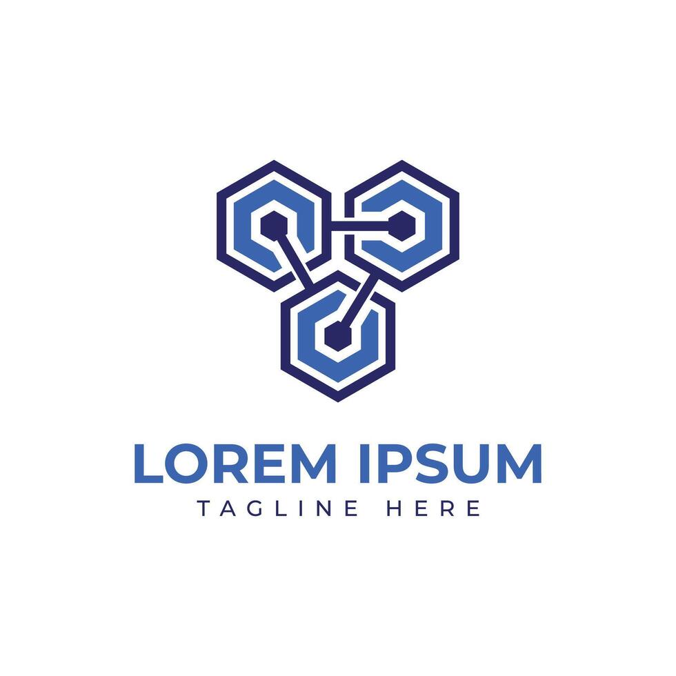 Technology hexagon solution logo design three hexagon circuit vector