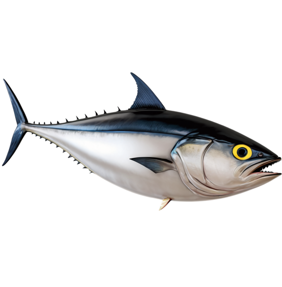 Realistic tuna fish illustration with dynamic details, perfect for seafood packaging and marine themes. png