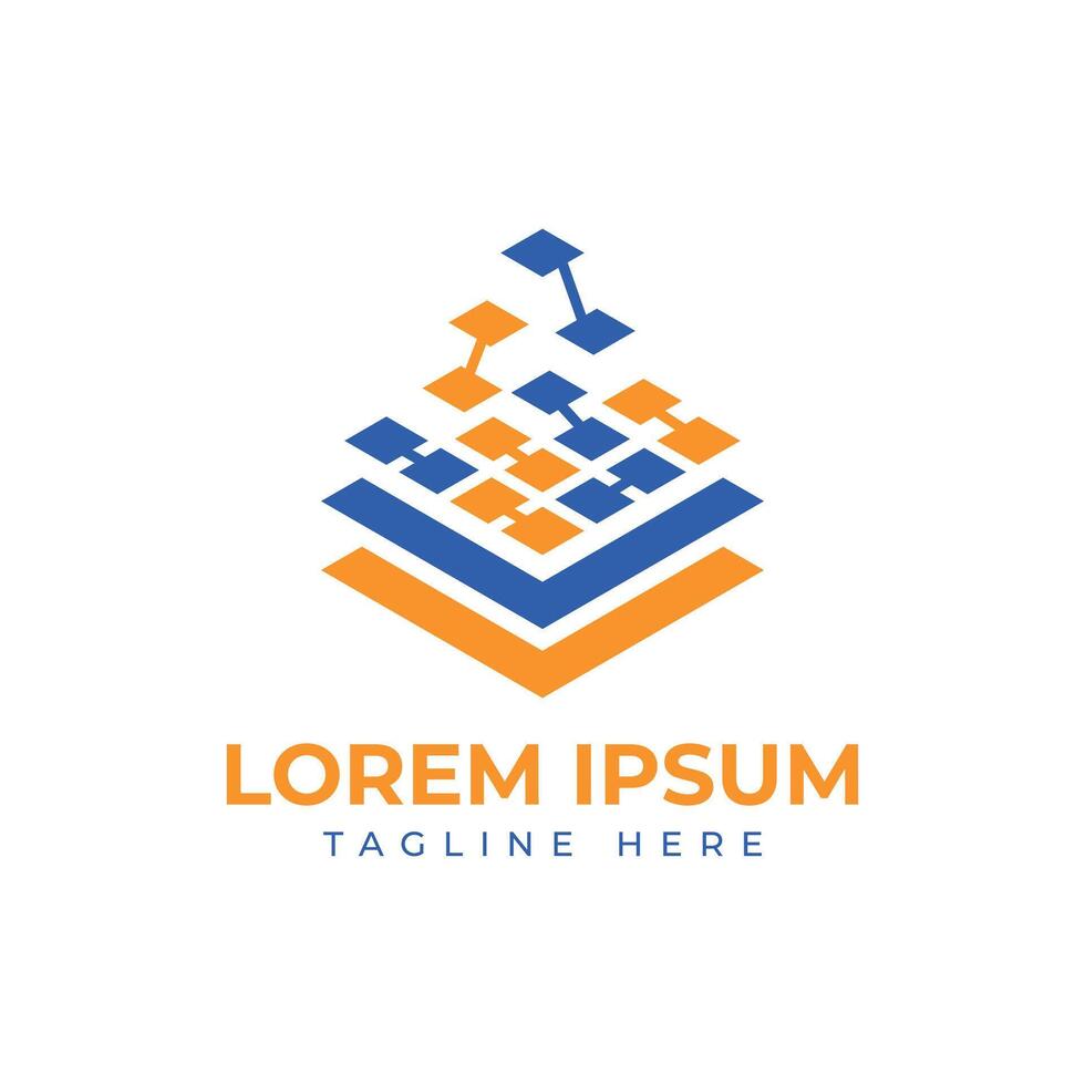 Technology logo design pixel layers stack modern minimal concept vector