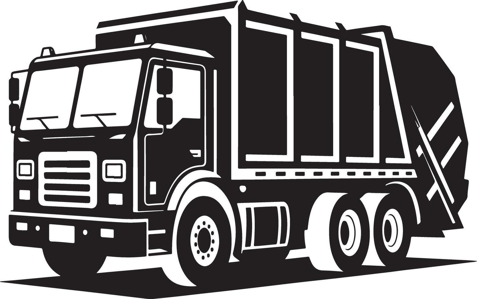Black and white illustration of a garbage truck vector