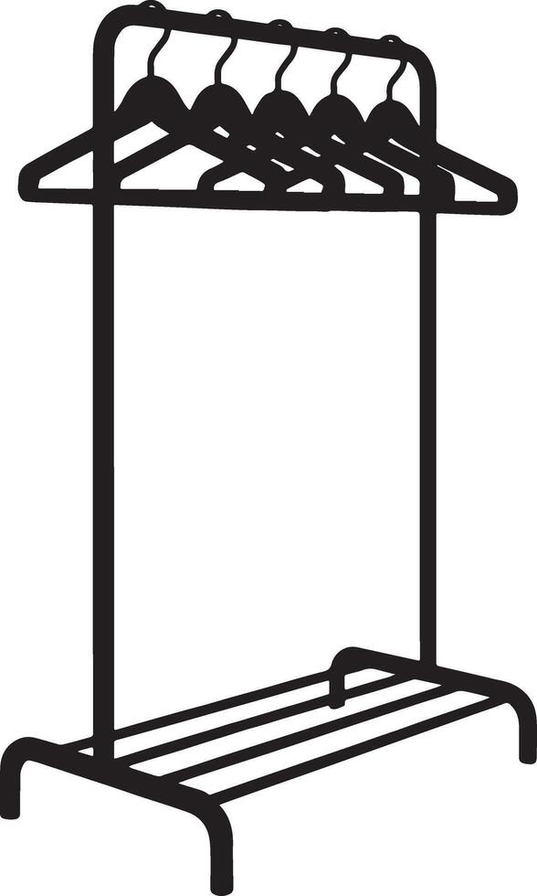Black metal clothes rack with shelf and hangers vector