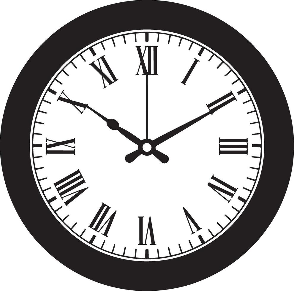 Classic black and white round wall clock with roman numerals vector