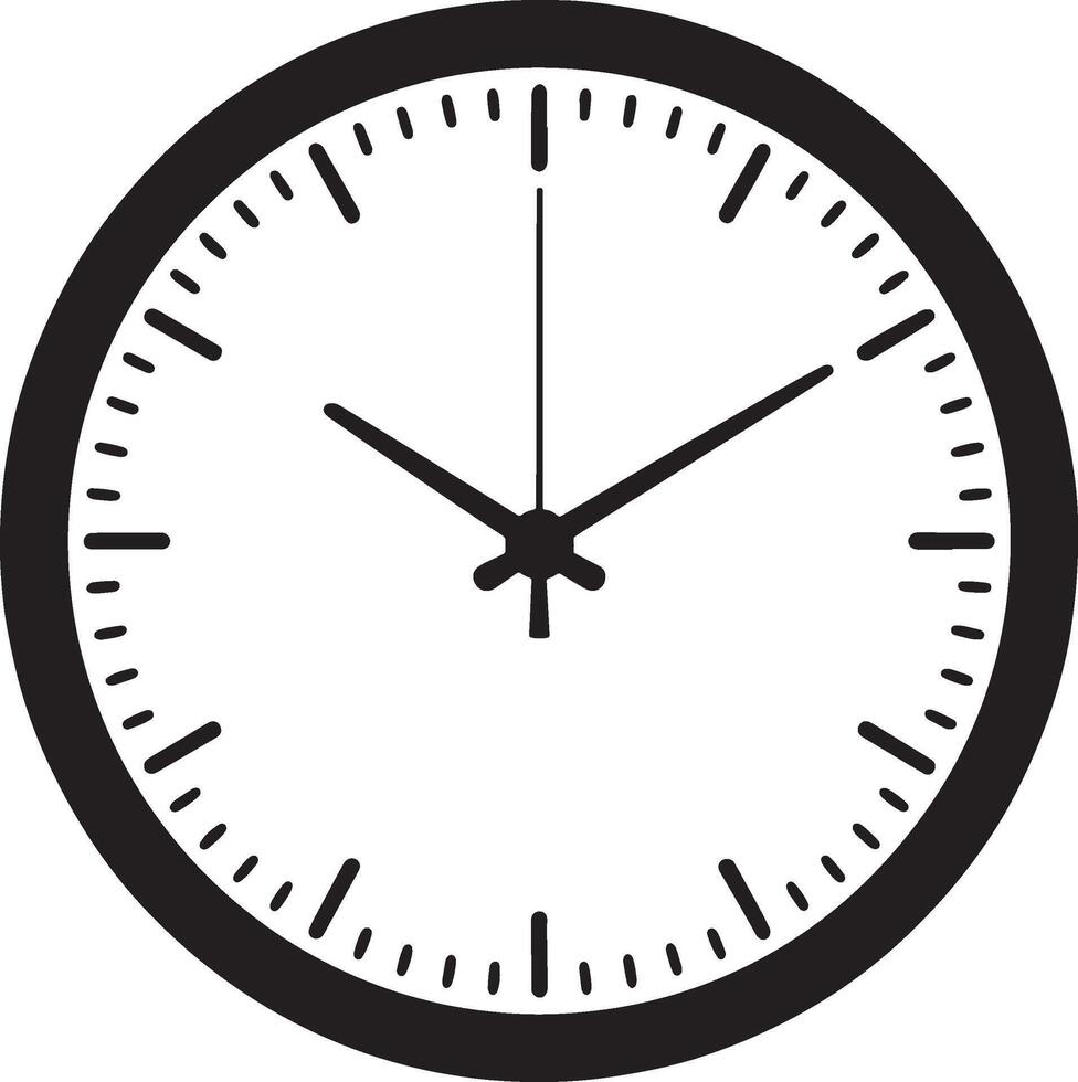 Simple black and white round analog clock icon design vector