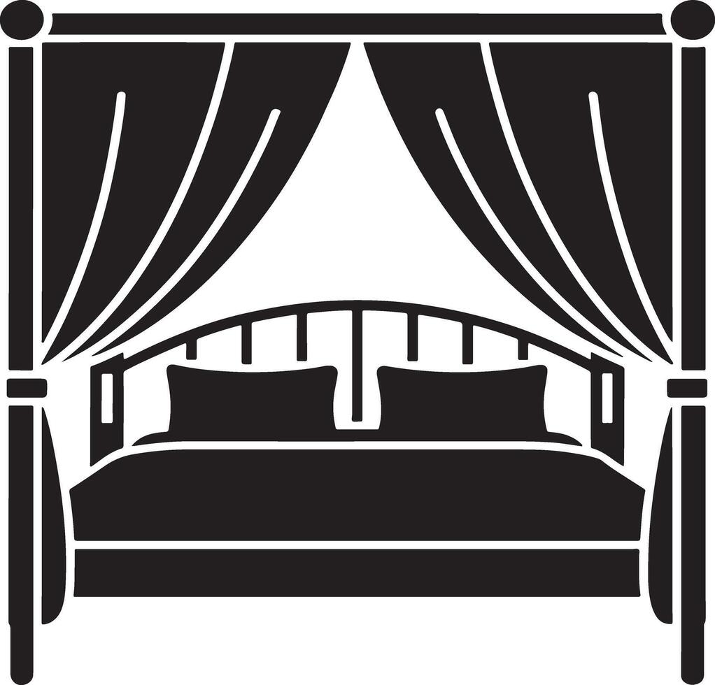 Four poster bed icon black silhouette double bed with curtains vector