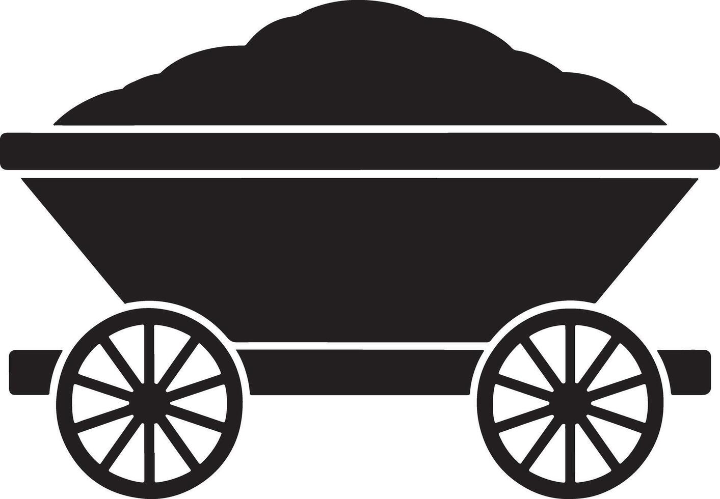 A simple black silhouette of a mining cart loaded with ore vector