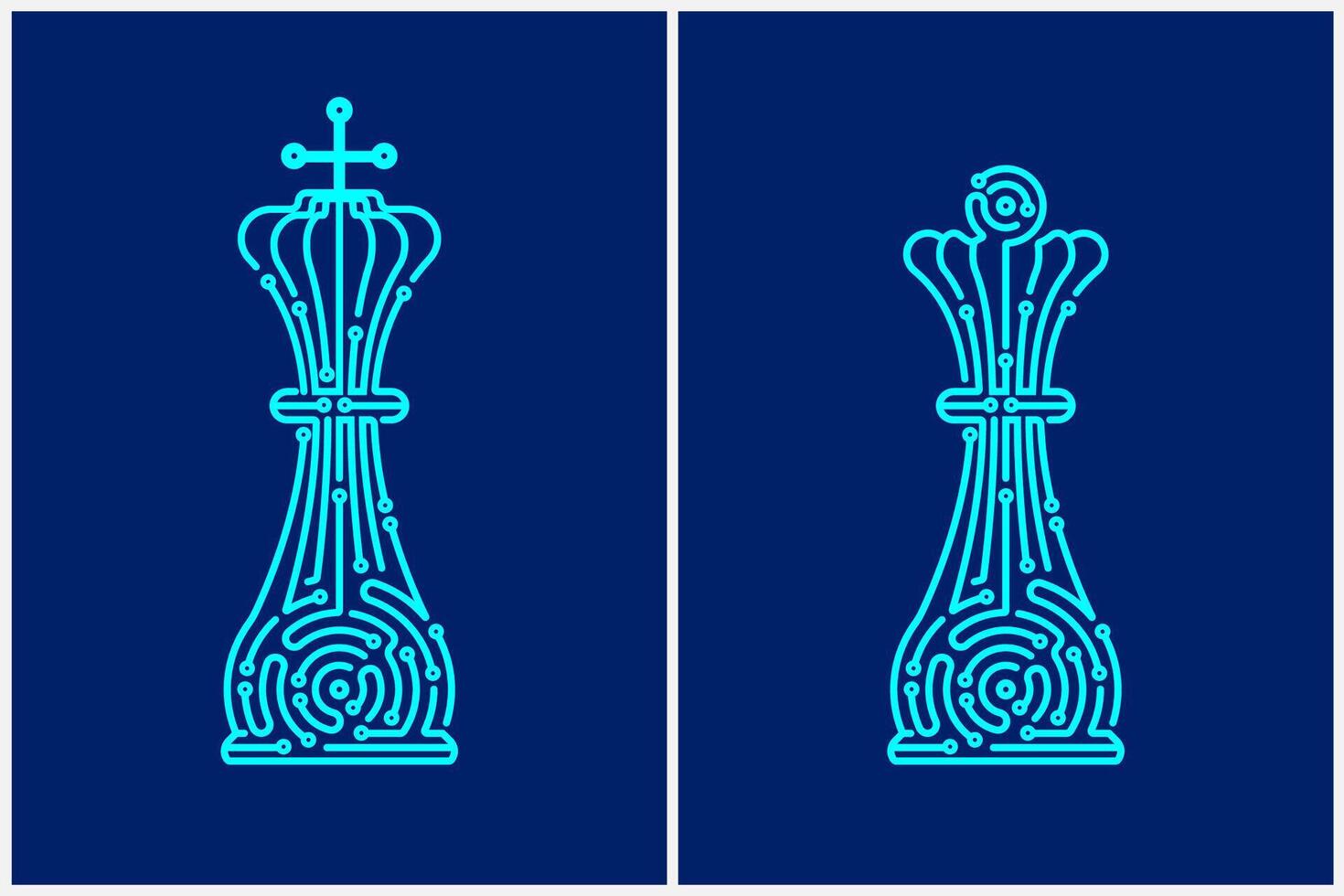 concept of business technology strategy, graphic of chess piece king and queen combined with electronic pattern vector