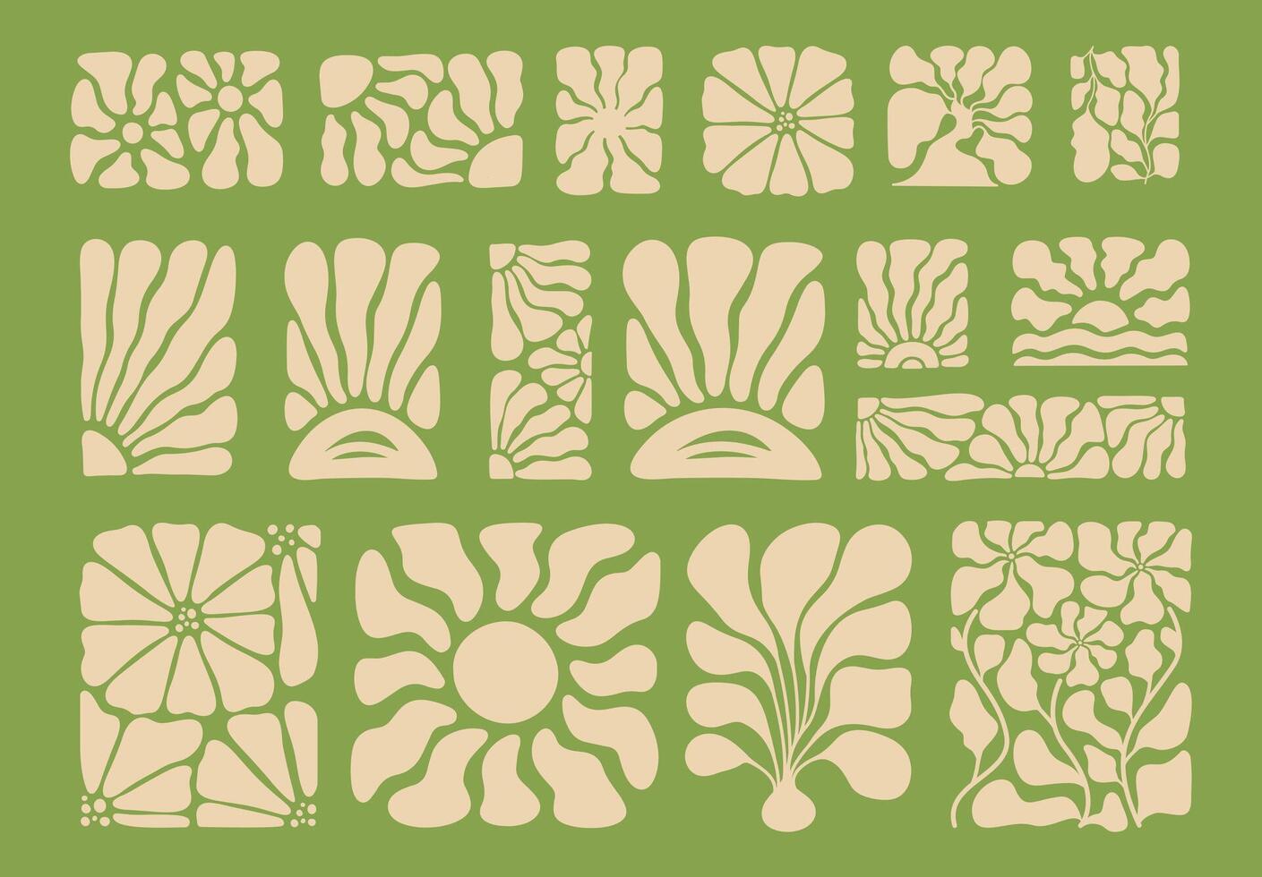 Abstract Botanical Shapes and Sunny Elements. Groovy Eco Design Set for Kitchen Wall Art vector