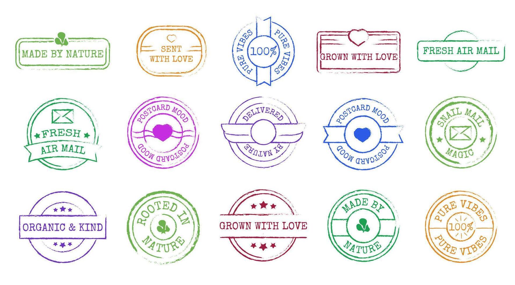 Textured Stamps, Labels with Text, Retro Postmarks vector