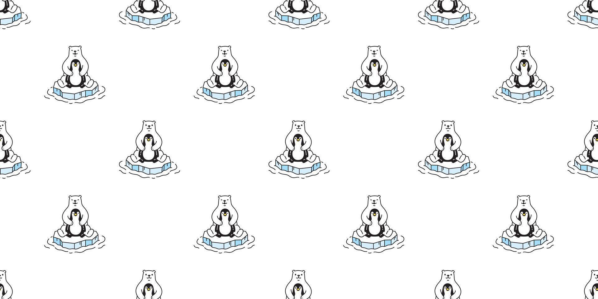 bear seamless pattern polar bear hug penguin bird iceberg cartoon doodle teddy tile background gift wrapping paper repeat wallpaper scarf isolated illustration design vector