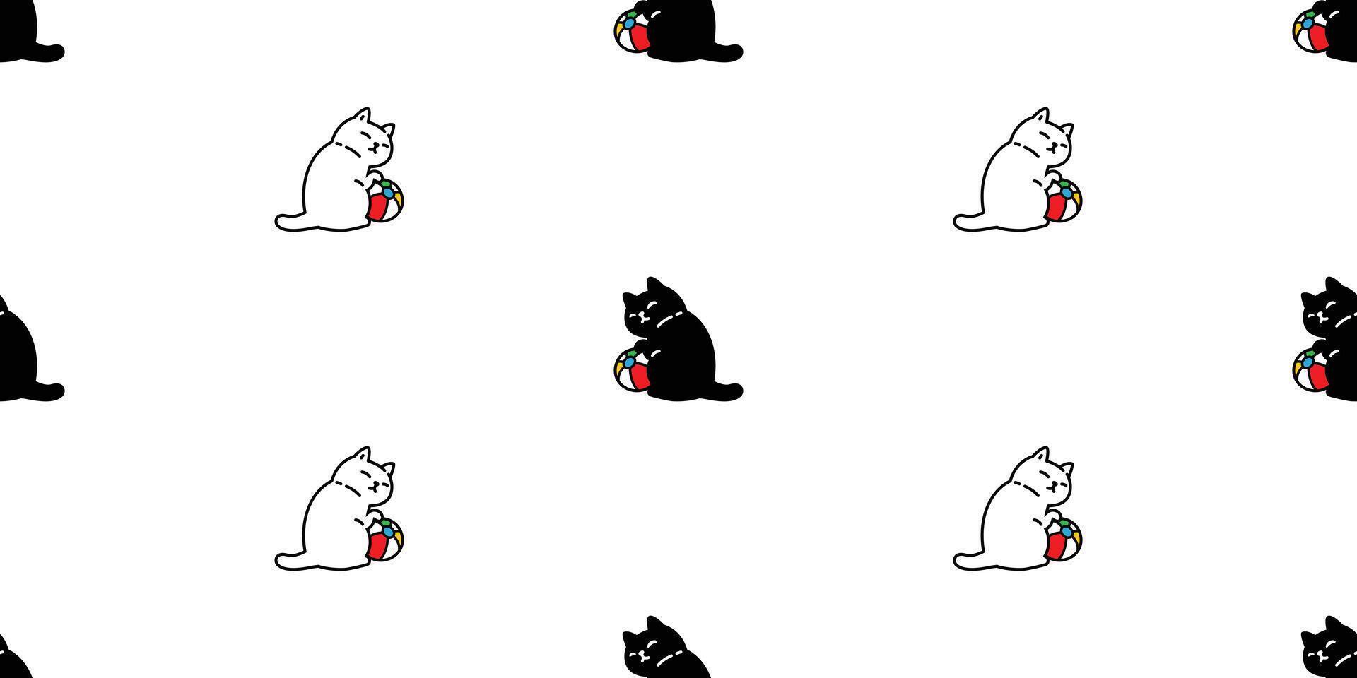 cat seamless pattern beach ball kitten calico doodle cartoon pet animal illustration tile background gift wrapping paper scarf isolated repeat wallpaper vector