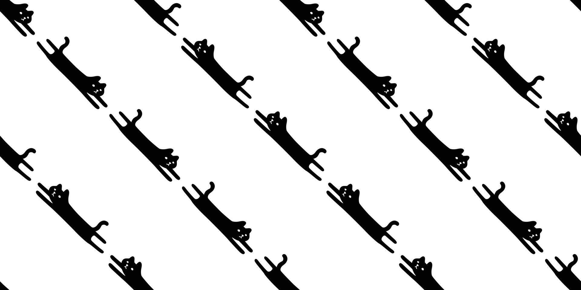 cat seamless pattern black kitten calico running jumping halloween doodle cartoon pet animal illustration tile background gift wrapping paper scarf isolated repeat wallpaper vector