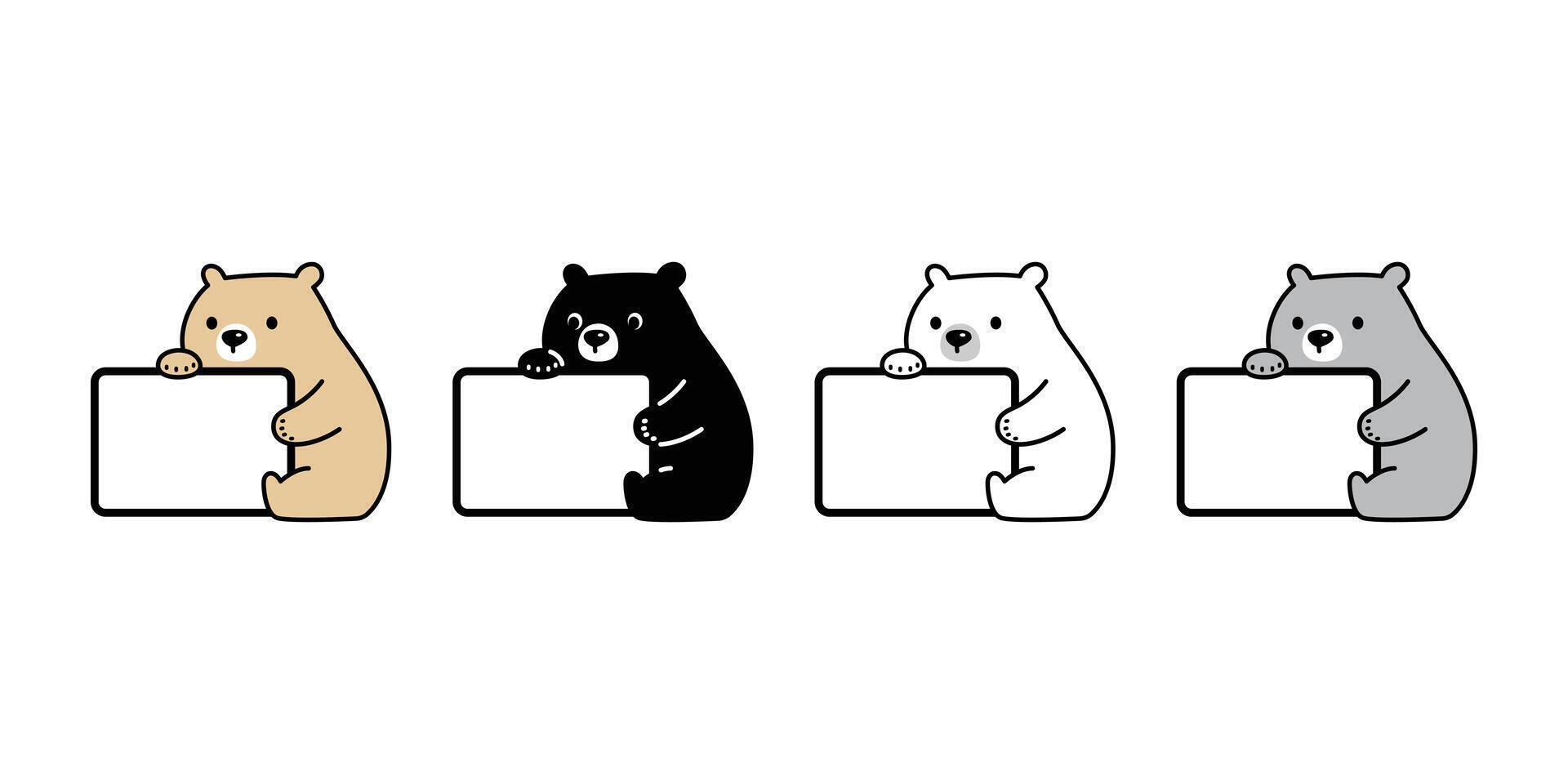 Bear polar bear text Message box icon sitting teddy cartoon character pattern doodle logo illustration symbol design vector