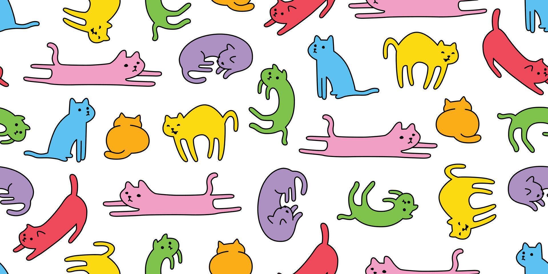 cat seamless pattern kitten calico colorful doodle cartoon pet animal illustration tile background gift wrapping paper scarf isolated repeat wallpaper vector