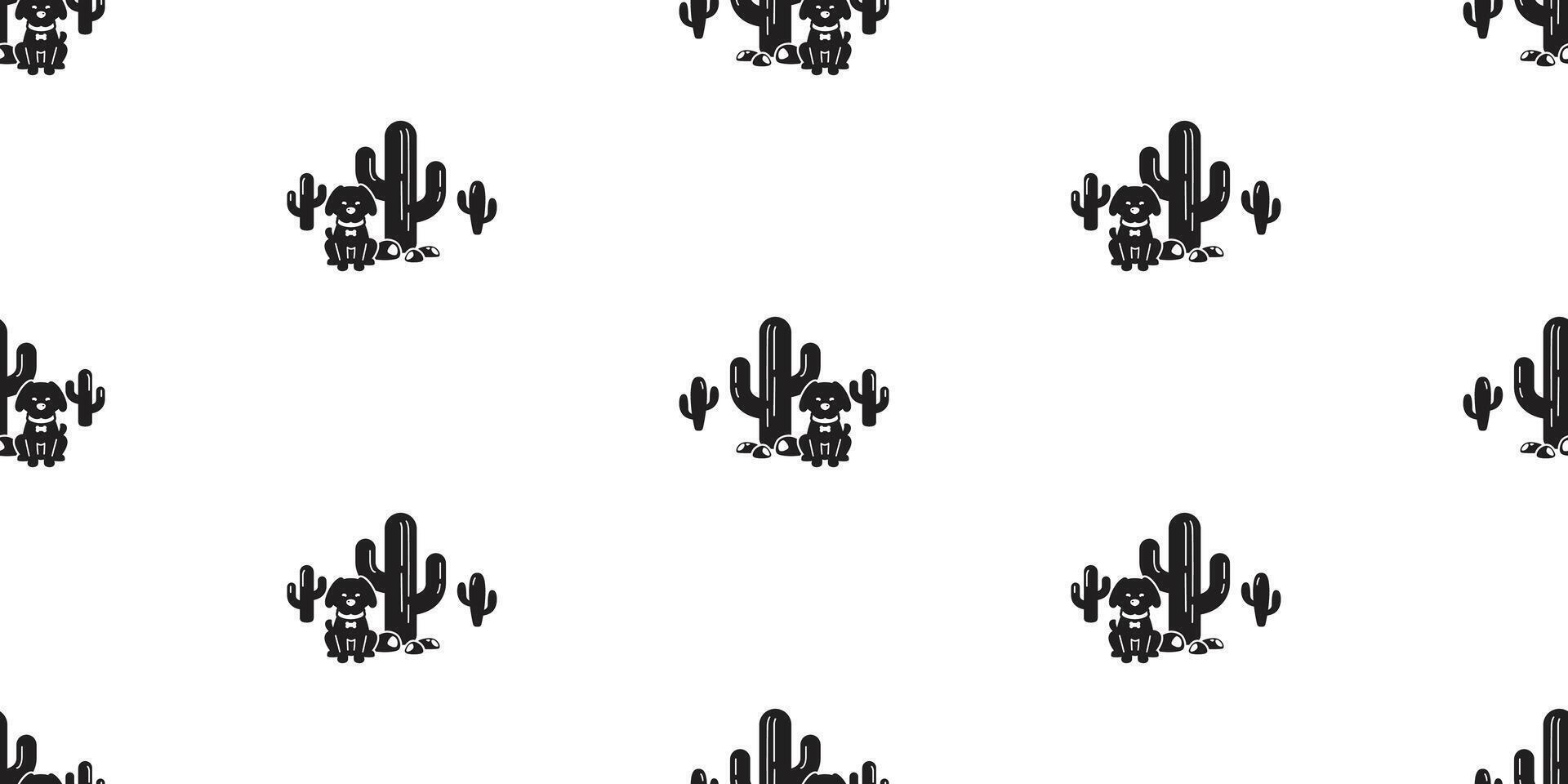 dog seamless pattern cactus desert black puppy pet silhouette breed cartoon french bulldog gift wrapping paper repeat wallpaper tile background doodle illustration isolated design vector