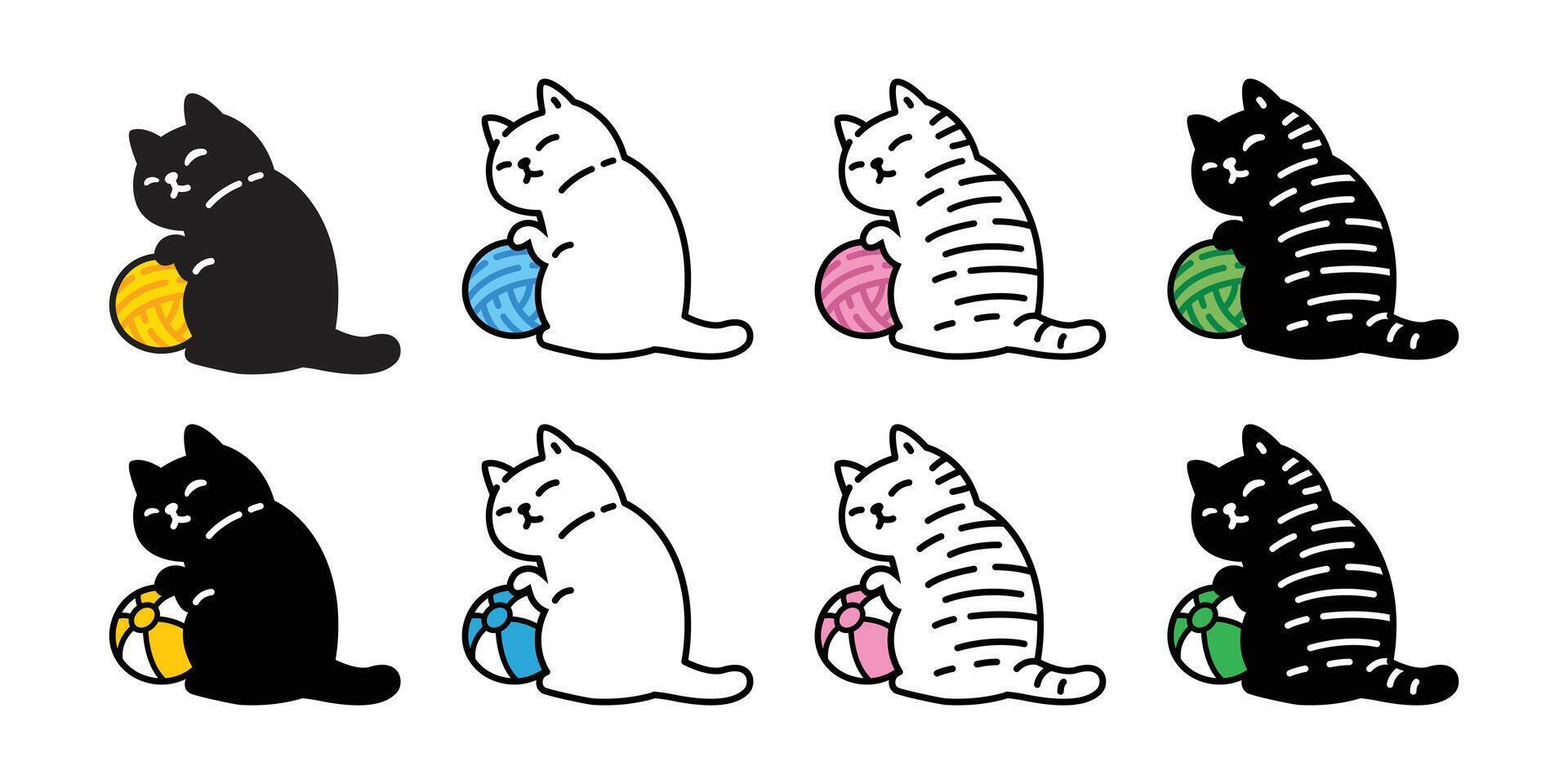 cat kitten yarnball colorful beach ball calico doodle icon cartoon character pet illustration animal symbol isolated design vector