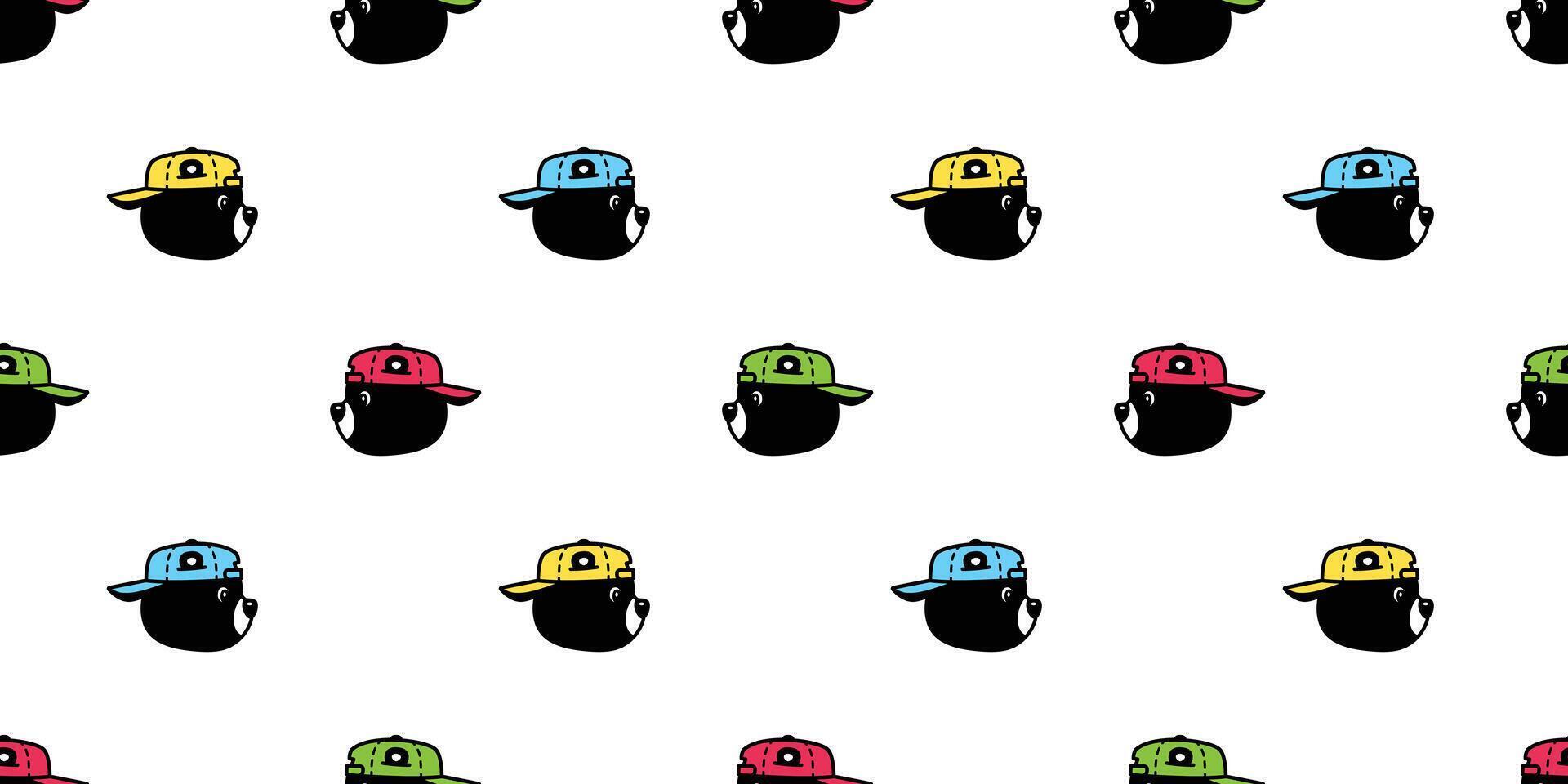 bear seamless pattern polar bearcap hat face head cartoon doodle teddy tile background gift wrapping paper repeat wallpaper scarf isolated illustration design vector