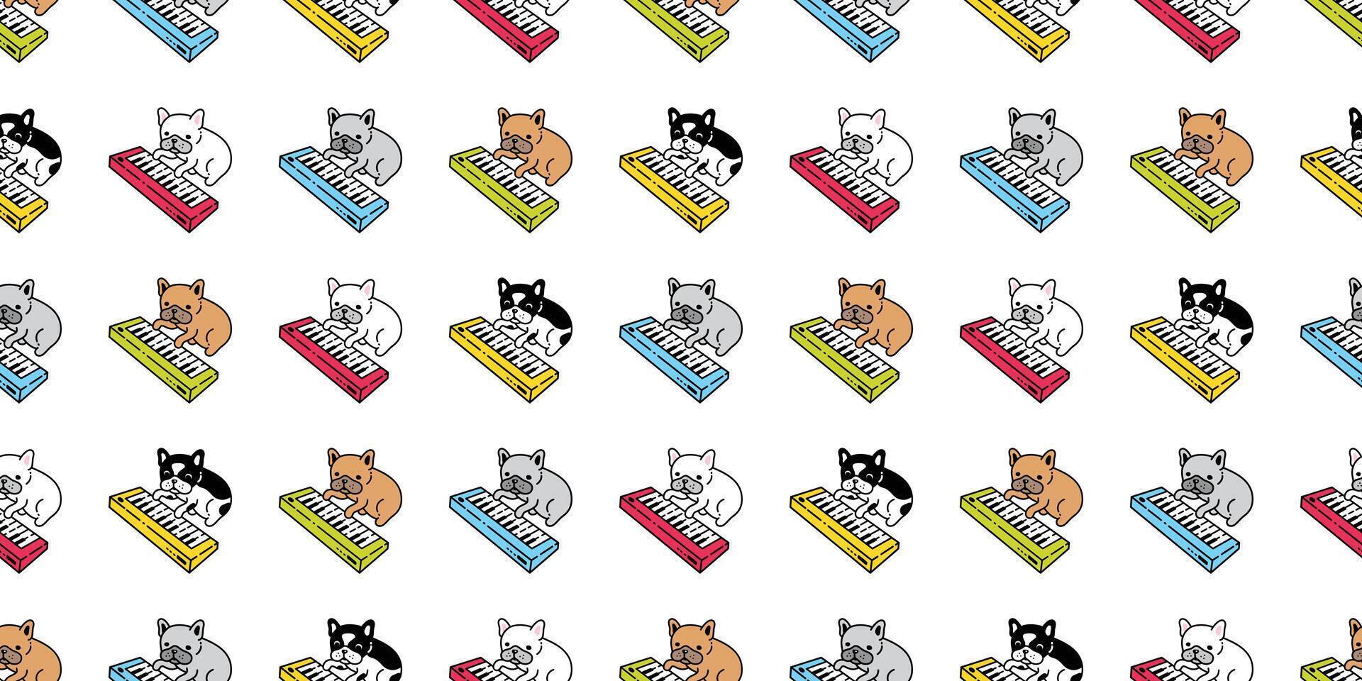 dog seamless pattern french bulldog keyboard instrument music puppy pet cartoon tile background gift wrapping paper repeat wallpaper doodle illustration isolated design vector