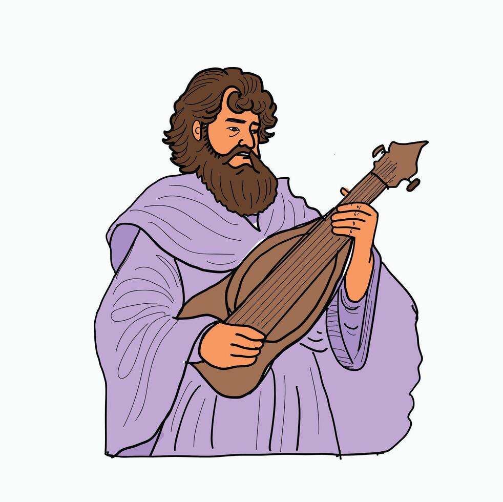old man with beard in traditional clothes playing guitar. Cartoon Style Illustration vector