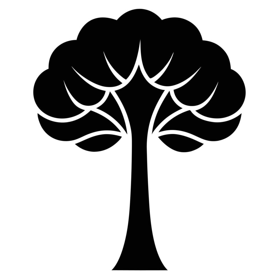 Majestic Black Silhouette of a Stylized Tree, Standing Tall Against a White Background, Evoking Serenity and Growth vector